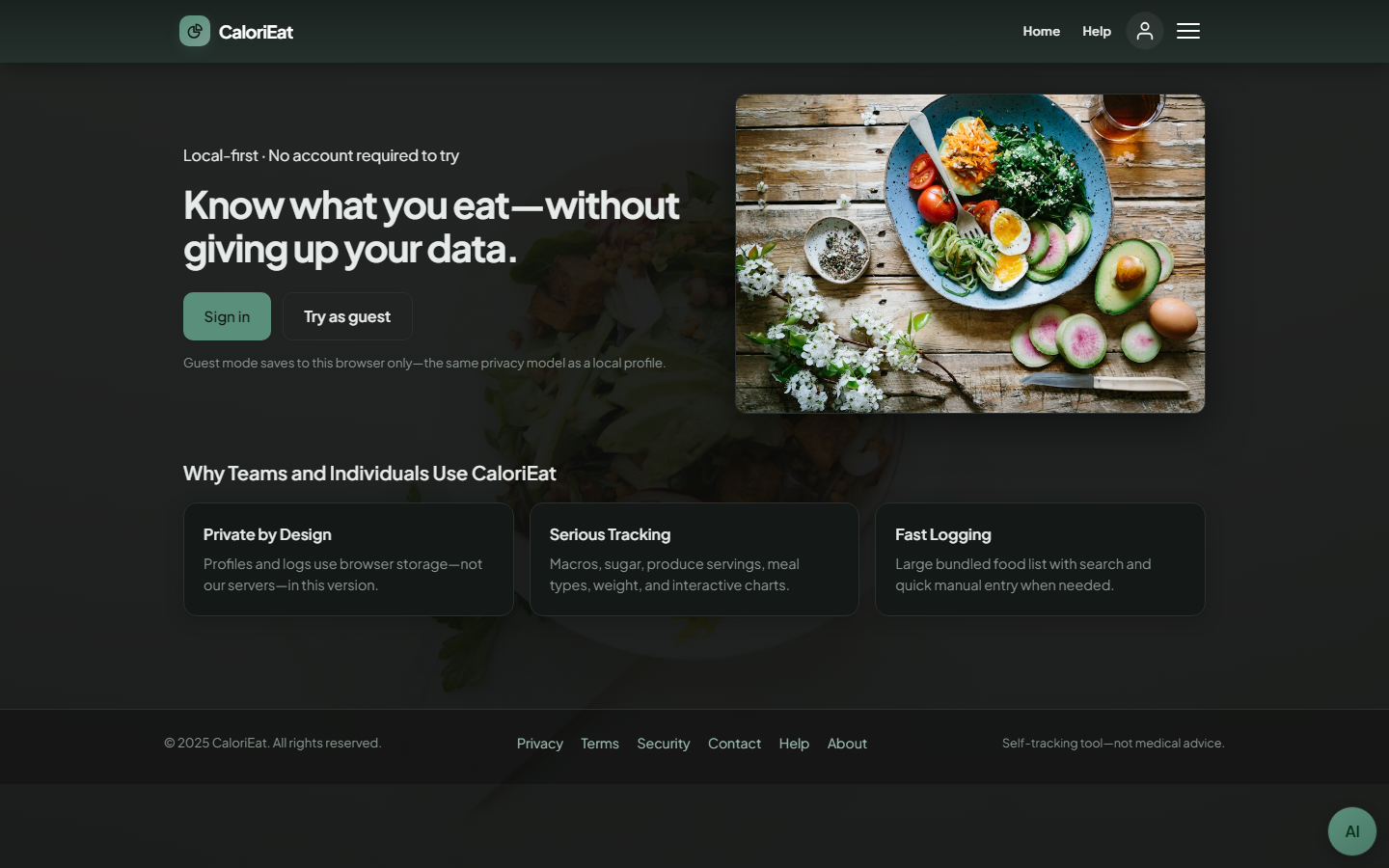 CaloriEat welcome — sign in or try as guest