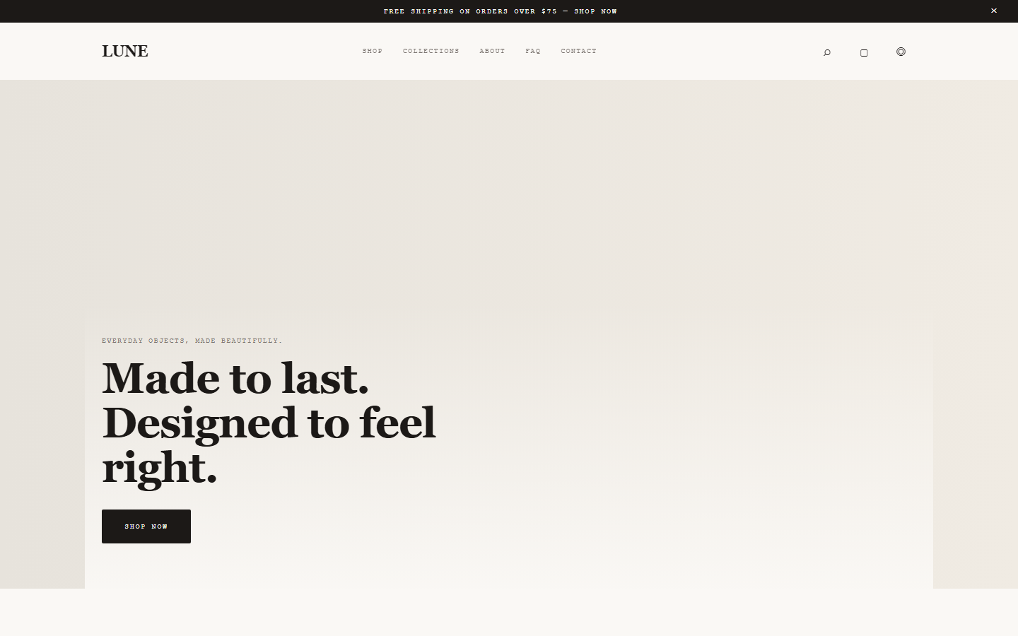 LUNE concept store — desktop homepage