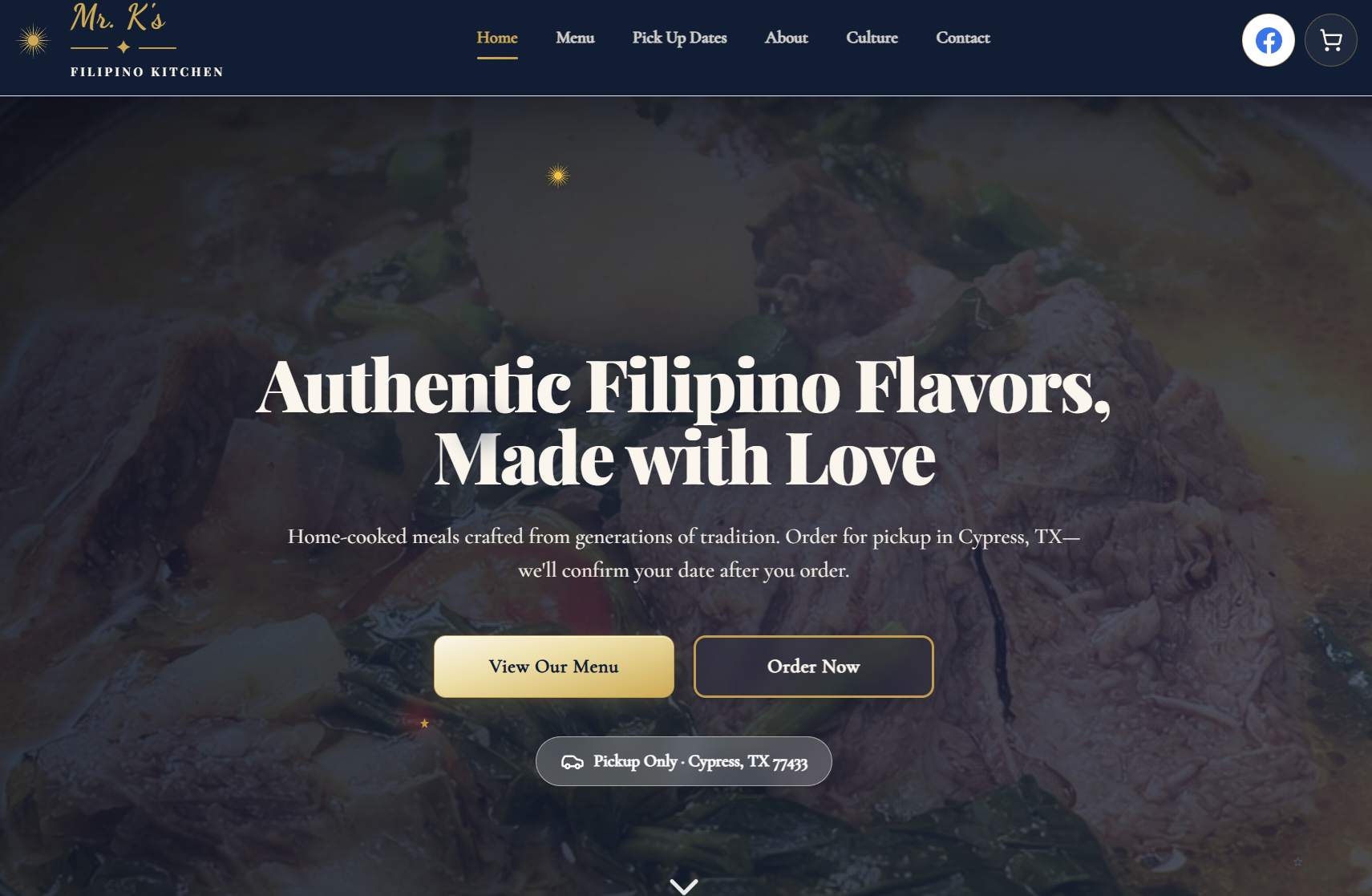Mr. K's Filipino Kitchen — desktop homepage