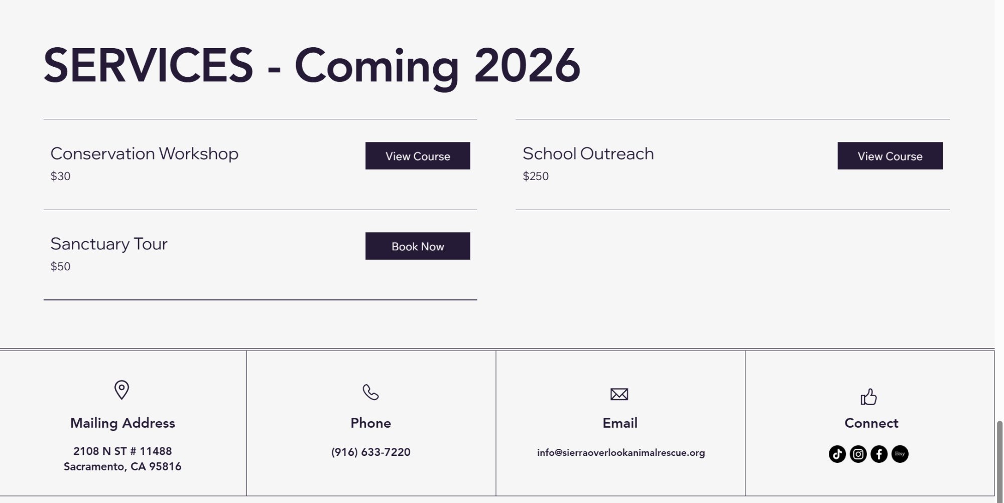 SOAR services two-column layout with footer